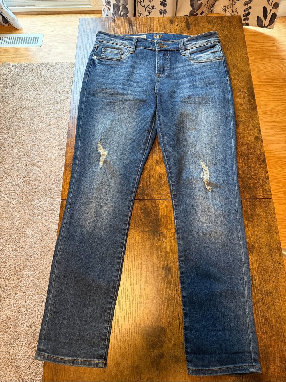 KUT From The Kloth Petite Boyfriend Jeans Distressed Medium Wash Size 2P 30x27